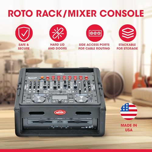 SKB Roto Rack/Mixer Console, 10U Slanted Rackmount on top, 2U Rackmount in Front with Steel Threaded Rails, Hard Lid and Doors and Side Access Ports - size: 1SKB-R102