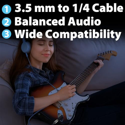 3.5mm to 1/4 Cable, TRS to TRS Stereo Audio Cord, 16ft | 3.5 to 1/4" Braided Cable, Gold-Plated Connectors, Cables for Guitar, Keyboard, Digital Piano, Speaker, Mixer, Amplifier - size: 16ft