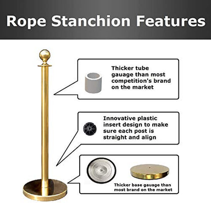 Gold Crown Top Decorative Rope Safety Queue Stanchion Barrier in 3 pcs Set, VIP Crowd Control (72" Blue Velvet) - color: 72" Blue Velvet