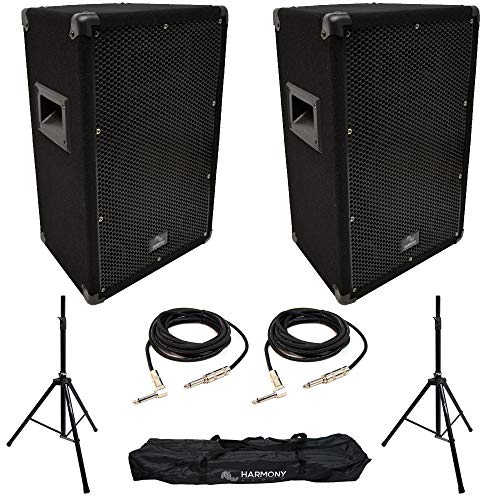 Harmony Audio 10" Passive DJ Speakers with Stands 300W PA Speaker Pair | Compact 300 Watt 2-Way Sound Reinforcement for Mobile Events, Tripod Mounts and 2 15 Ft 1/4 Inch Cables Included