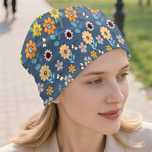 Art Owl Women's Slouchy Beanie Hat Cute Turban Hats Cancer Headwear Caps Baggy Skull Sleep Scarf - color: Cartoon Bee Flower