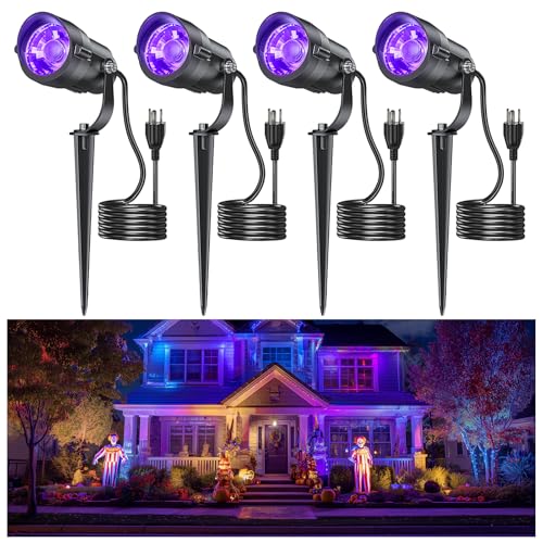 HIBOITEC Halloween Black Light Spotlight Outdoor 12W IP65 Waterproof LED Spot Lights Landscape Lighting with US Plug for Glow Party Body Paint Yard Garden Decorations 4Packs - size: 4 Pack