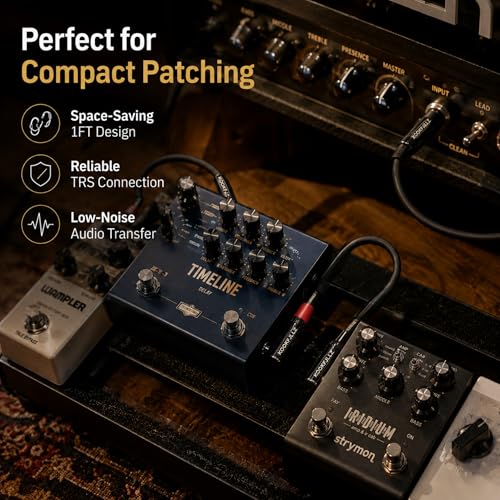 1/4 Inch TRS Balanced Cable 1 Foot (2-Pack) Male to Male - 20AWG OFC Professional Audio Patch Cable with 24K Gold-Plated Connectors for Studio Monitor, Audio Interface, DJ Mixer, Amplifier