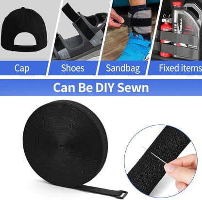 1In x 32Ft Cinch Straps Nylon Heavy Duty with 50 Buckles, Cut to Length, Black Hook and Loop Straps, Reusable Long Cable Ties for Storage and Cord Organizer - size: 1In x 32Ft Black