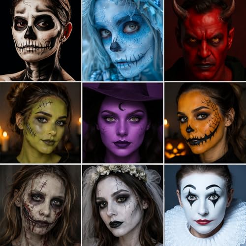 UCANBE MONTMARTRE Body Face Paint Oil Palette + 10PCS Brushes Set,Large Deep Pan Face Painting Kit for Halloween Cosplay Party Artist Costume Festival Sports 168g