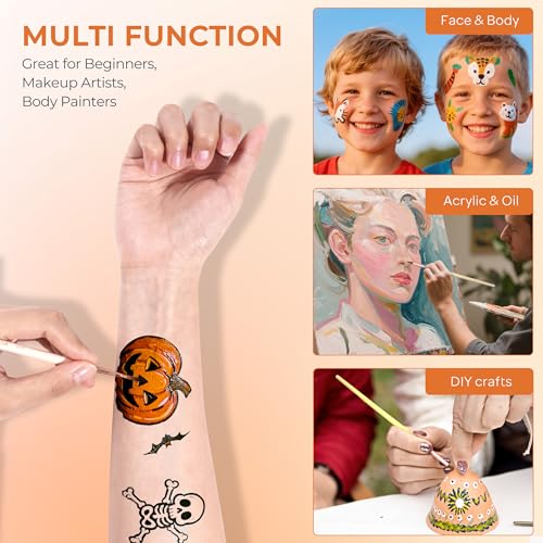 Nicpro Face Paint Brush Set, 7PCS Professional Face & Body Painting Brushes | Synthetic Nylon Hair with Black Handles, Makeup Paintbrush Kit for Halloween Cosplay, Acrylic Watercolor Gouache - color: Black