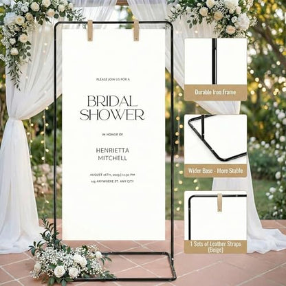 Wedding Welcome Sign Stand Fabric Banner Stand With Design Bundle Rose Vine | Cloth Linen Sign Holder Easel Stand for Sign Poster, Bridal Baby Shower With Stand Adjustable Welcome to Our Wedding , Black - color: Black