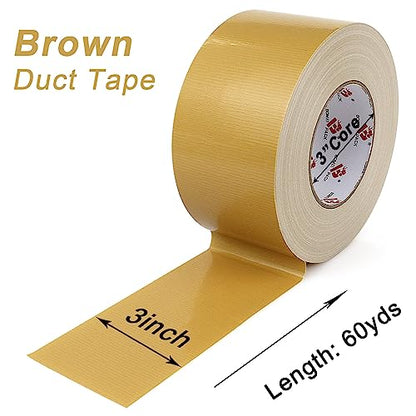 3 Inch Tan Brown Duct Tape Waterproof,Heavy Duty,3 Inch x 60 Yards,9 Mil Industrial Grade Light Brown Duct Tape,No Residue,Strong,Flexible and All Weather,Professional for Indoor & Outdoor Use - color: tan