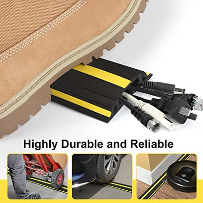 10 ft Floor Cable Cover Protector, Heavy Duty PVC Duct Easy to Unroll, Prevent Trip Hazard for Home Office or Outdoor Settings - size: 10 Feet - Black and Yellow - 1 Pack