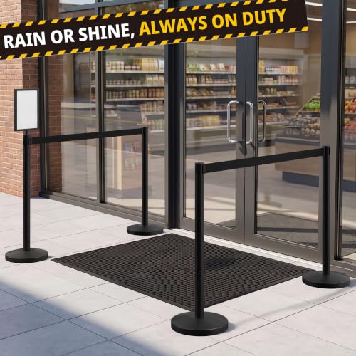 6-Pack Black Stainless Steel Crowd Control Stanchions, 9.8 ft Retractable Black Safety Belts with 1 Sign Holder(Black Belt) - color: Black stanchions w Black Belt, size: 6 pcs