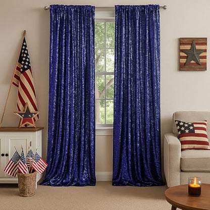 PartyDelight Navy Blue Sequin Backdrop Curtains 2x8ft 2 Panels - color: Navy Blue, size: 24"W x 96"L (Pack of 2)