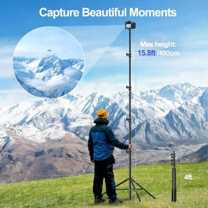 EMART 15.8ft Heavy Duty Light Stand Photography Tripod for Photography | Air-Cushioned Aluminum Alloy Light Stand with 1/4'' and 3/8'' Screw, Compatibility for Sports Games/Wedding Recording - size: 15.8FT
