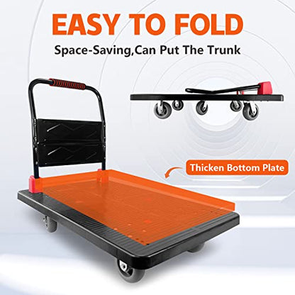 Foldable Platform Truck, 1600 LBS Push Cart with Five 6'' Wheels, 43" x 25" | Sturdy heavy duty moving dolly, flatbed hand cart with five 360° swivel 6" wheels for warehouse, garage and grocery transport - color: 1600lbs