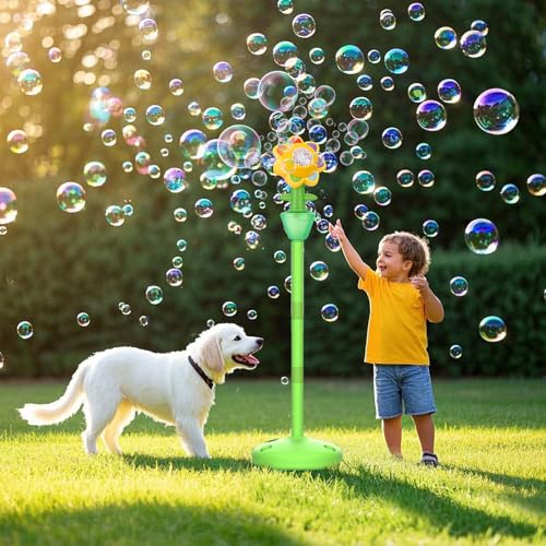 Palksky Bubble Machine for Kids Toddlers, Flower Bubble Maker with Lights for Parties, Rechargeable Automatic Bubbles Blower Machine for Outdoor Wedding Birthday Party - style: Yellow Flower Stand Bubble Machine