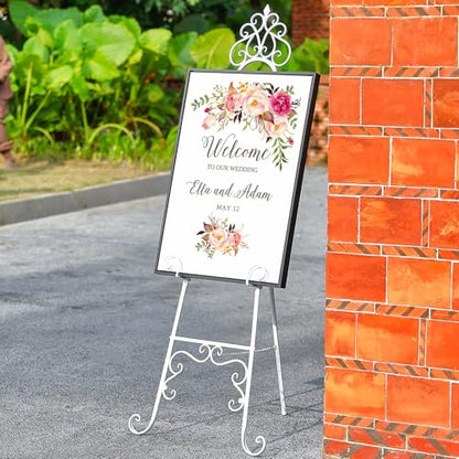 59" H Metal White Large Adjustable Easel Stand for Wedding Sign | Metal Free Standing Scroll Display Easel for Wedding Sign Mirror Picture Poster Holder Showcasing