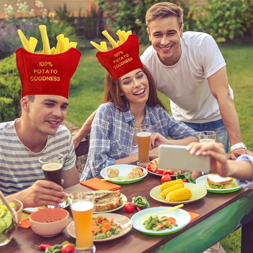 Funny French Fries Novelty Hat with 100% Potato Goodness Embroidery. Fun Fast Food Costume Accessory for Theme Parties & Holiday Events