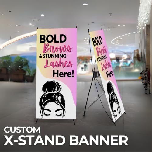 DreamController Lashes & Brows X-Stand Banner by DC | 30"x65" Tripod Display | Bold Brows Stunning Lashes Here Vertical Banner for Trade Shows & Events | Made in USA | (Stand Not Included) - color: Bold Brows Stunning Lashes Here, size: X Banner - 30x65"