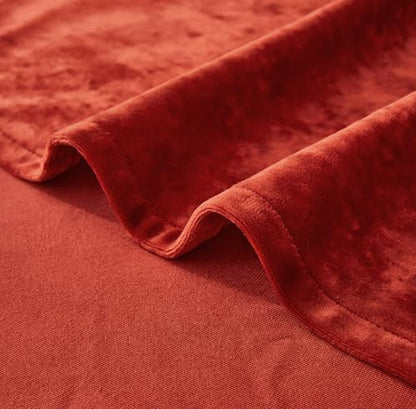 Chezmoi Collection Lux Brick Red Crushed Velvet Curtains 2 Panel Set - 84 inches Long Room Darkening Luxury Distressed Velvet Rod Pocket Window Drapes for Living Room Bedroom 50" W x 84" L - color: Brick Red