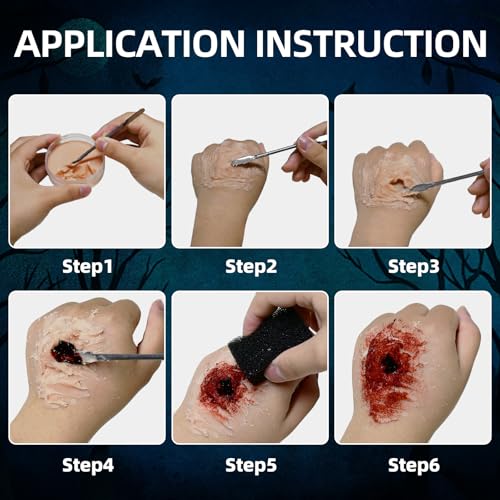 Fake Blood Scar Wax SFX Makeup Kit, Professional Special Effects Set with Scar Wax & Coagulated Blood Scab Gel for Realistic Zombie, Vampire & Monster Wounds, Halloween Cosmetic - color: SFX Makeup Kit 4PCS