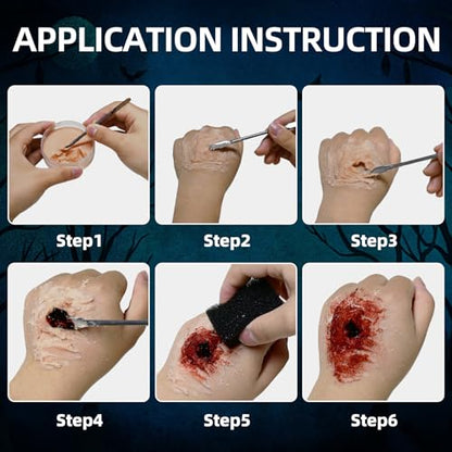 Fake Blood Scar Wax SFX Makeup Kit, Professional Special Effects Set with Scar Wax & Coagulated Blood Scab Gel for Realistic Zombie, Vampire & Monster Wounds, Halloween Cosmetic - color: SFX Makeup Kit 4PCS