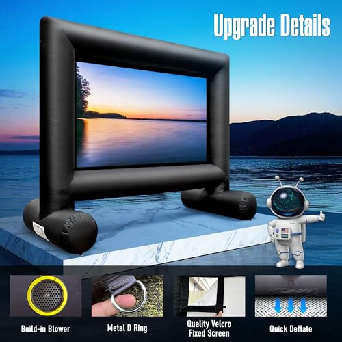 14Ft Outdoor Inflatable Movie Projector Screen with Built-in Fan Supports Front and Rear Projection, Blow Up Movie Screen for Party, Easy to Set Up - size: 14Ft