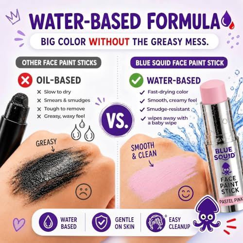 Blue Squid Pastel Pink Face Paint Stick - Water based Body Paint for Adults & Kids - Vegan Hypoallergenic Twist-Up Non-Toxic Makeup Stick for Cosplay, & SFX (Pastel Pink) - color: Pastel Pink