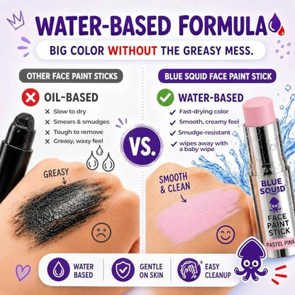 Blue Squid Pastel Pink Face Paint Stick - Water based Body Paint for Adults & Kids - Vegan Hypoallergenic Twist-Up Non-Toxic Makeup Stick for Cosplay, & SFX (Pastel Pink) - color: Pastel Pink