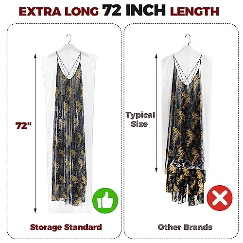 60-Pack Extra Long Dry Cleaning Bags for Clothes 72-Inch Long - Clear Plastic Garment Bags for Hanging Clothes, Dry Cleaner Plastic Clothing Cover for Suits, Gowns, Coat, Dance Costumes & Long Dresses - color: Clear - 72 Inch Length
