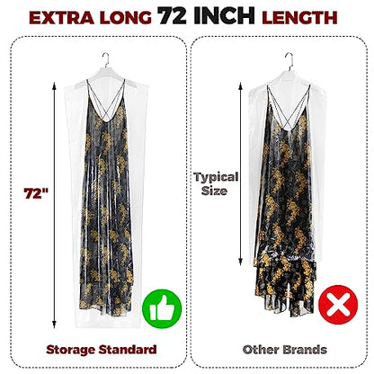 60-Pack Extra Long Dry Cleaning Bags for Clothes 72-Inch Long - Clear Plastic Garment Bags for Hanging Clothes, Dry Cleaner Plastic Clothing Cover for Suits, Gowns, Coat, Dance Costumes & Long Dresses - color: Clear - 72 Inch Length
