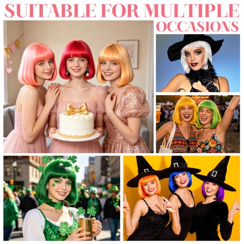 Short Bob Straight Hair Wigs with Bangs, Synthetic Fiber Colorful Hair, Cat Eye Glasses for Women (Pink) - color: Pink