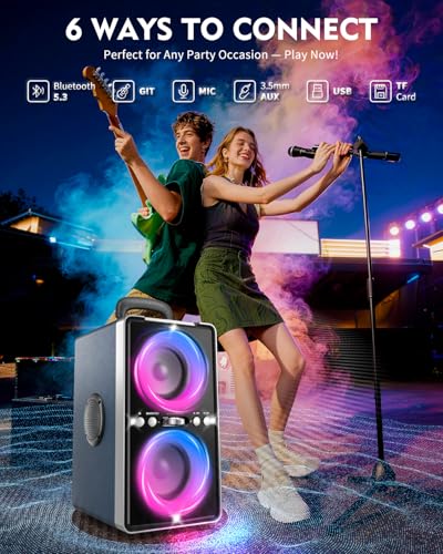 YIER Bluetooth Speaker, 240W Peak Loud Party Speaker with Big Bass, 20H Playtime, TWS, BT5.3, Large Portable Wireless Boom Box with LED Light for Outdoor Backyard Beach Home (Leather Blue) - color: Leather Blue