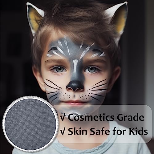 Grey Face Body Paint(30gm), Water Activated Gray Face Painting Kit for Kids & Adults, Non-Toxic SFX Makeup Facepaint for Halloween Grayscale Raven Zombie Costume Cosplay Parties - color: Grey