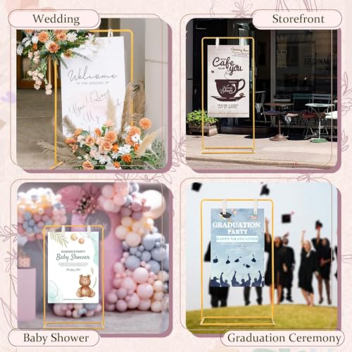 Adjustable Wedding Sign Stand with 2pcs Leather Hanging Straps | Ideal as a Welcome Wedding Sign Holder for Weddings, Baby Showers, Graduation Ceremonies and Other Special Party Occasions. - color: Gold-2PCS