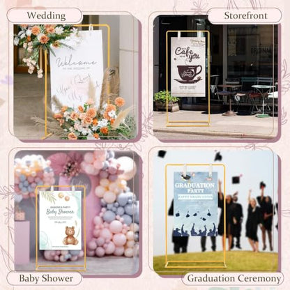 Adjustable Wedding Sign Stand with 2pcs Leather Hanging Straps | Ideal as a Welcome Wedding Sign Holder for Weddings, Baby Showers, Graduation Ceremonies and Other Special Party Occasions. - color: Gold-2PCS
