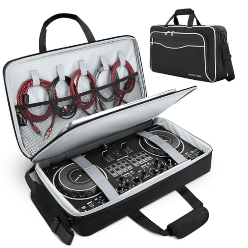 AUROTIER DJ Bag for DDJ-FLX4/DDJ 200/DDJ 400/DDJ REV1, Padded DJ Controller Crossbody Bag with 4 Pockets for 17.3 Inch Laptop, Cables, DJ Mixer Case with Adjustable Shoulder Strap for DJ Equipment - color: Grey