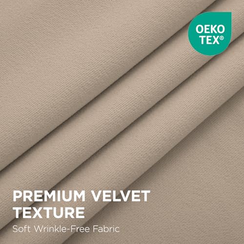 Joydeco 100% Blackout Curtains Velvet Black Out Curtain 96 Inch Drapes - color: Beige, size: 52"W x 96"L (Pack of 2)