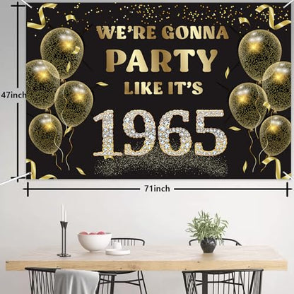 We’re Gonna Party Like It’s 1965 Birthday Banner Backdrop, Cheer to 61 Years Birthday Banner 61st Birthday Party Supplies for Men Women Photography Decorations Black and Gold Glitter Favors - size: 1965