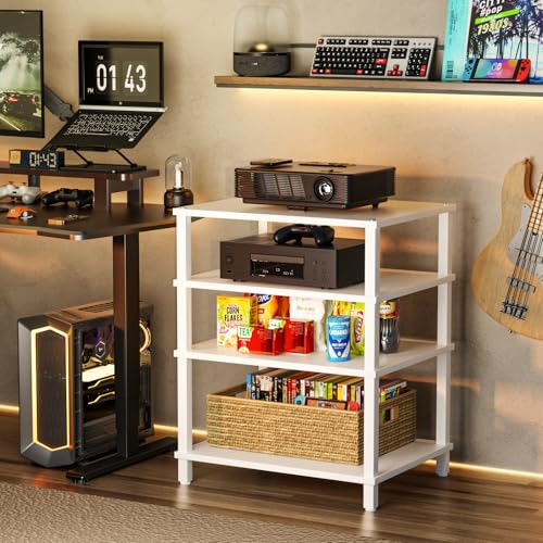 LELELINKY 4-Tier AV Media Player Stand, Stereo Stand, Modern Audio Shelf,Wooden TV Stand,Multifunctional Media Console Shelf, Suitable for Home, Conference Room, White - color: White, size: 4 Tier