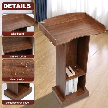 Podium Stand for Lectern Presentation Church Classroom, Pulpit with Wooden Heavy Base, Oak Podium for Lecture, Wedding Speech - color: Oak