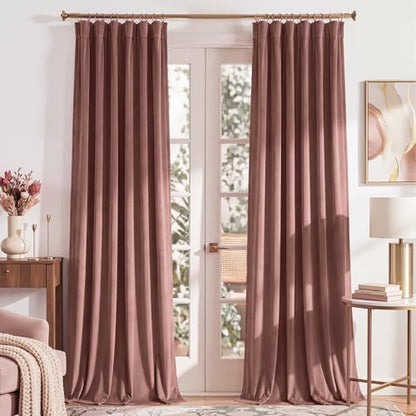 RYB HOME Pink Velvet Curtains 90 inches Long for Girls Living Room | Thermal Insulated, UV Privacy Blocking, Energy Efficient, Noise Reducing, Back Tab, Guest Room Office, W52 x L90, 2 Panels - color: Wild Rose, size: 52"W x 90"L (Pack of 2)