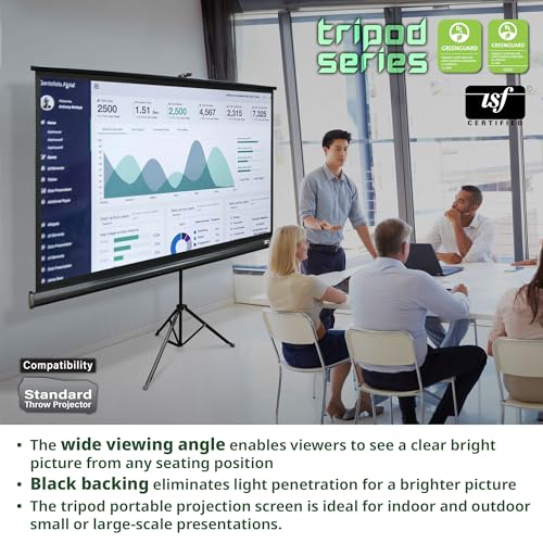 Elite Screens Tripod, 136-Inch 1:1 Portable Projector Screen with Stand– MaxWhite 2, 1.1 Gain, Adjustable Indoor Outdoor Pull Up Projection Screen for Home Theater, Office & Classroom, T136UWS1, Black - size: 136-inch/ 1:1