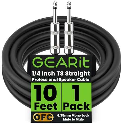GEARit Professional Speaker Cable (10ft) 12AWG Pure Copper 1/4 inch to 1/4 inch TS Straight Male to Male for Amplifier, Speaker Cabinet, PA and DJ Audio - size: 10 Feet