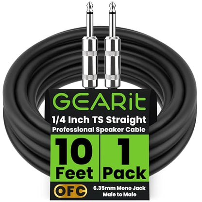 GEARit Professional Speaker Cable (10ft) 12AWG Pure Copper 1/4 inch to 1/4 inch TS Straight Male to Male for Amplifier, Speaker Cabinet, PA and DJ Audio - size: 10 Feet