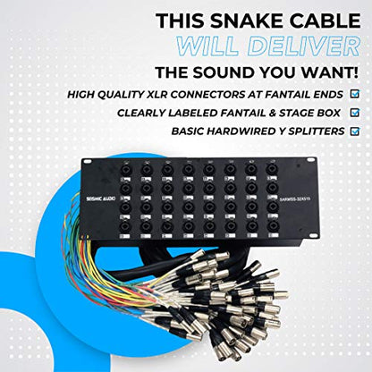 Seismic Audio Speakers Rack Mount 32 Channel XLR TRS Combo Splitter Snake Cable, 5’ And 15’ XLR Trunks, 32 Channel Splitter - size: 5 Foot x 15 Foot - 32 Channel