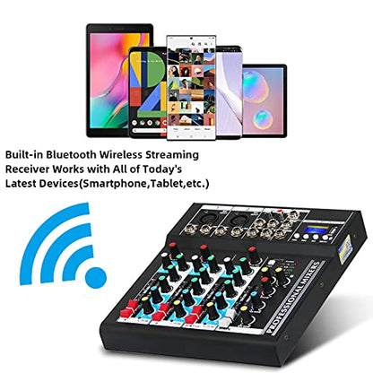 Depusheng HT4 Bluetooth Compatible Professional Portable Digital DJ Console w/USB 4 Channel Mixer Audio Interface-Mixing Boards For Studio Recording, Black - size: 4-Channel Mixer