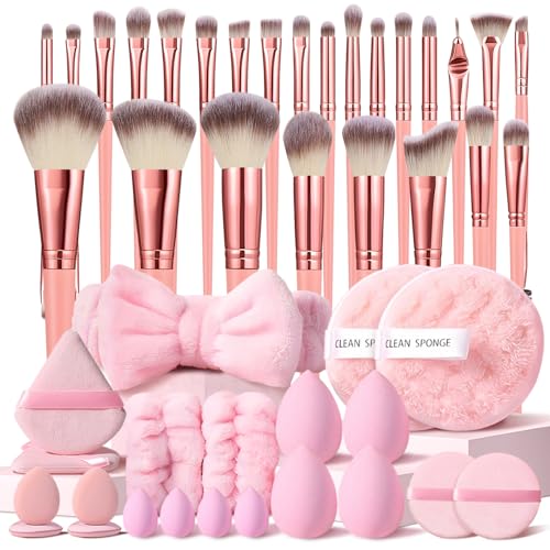 HGHDBT 46Pcs Pink Makeup Brushes Set Professional Makeup Kit Multi-functional Makeup Tool Set with Facial Makeup Accessories, Foundation Makeup Brush Kit Eye and Face Make up Brushes & Tools - color: Pink 46pcs