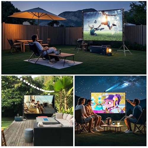 200 Inch Outdoor Projector Screen with Stand, DUYIKJ 16Ft Portable Large Rear Front Projection Screen Dual Sided 16:9 4K HD Movie Screen, Wrinkle-Free Design & Carry Bag for Backyard Cinema