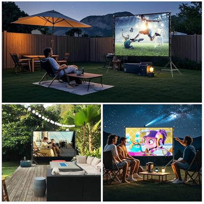 200 Inch Outdoor Projector Screen with Stand, DUYIKJ 16Ft Portable Large Rear Front Projection Screen Dual Sided 16:9 4K HD Movie Screen, Wrinkle-Free Design & Carry Bag for Backyard Cinema