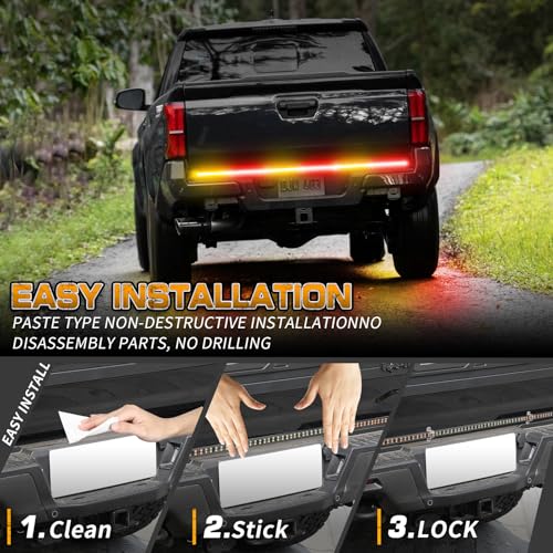 XRIDONSEN 48 inch 288 LED Tailgate Strobe Lights Rear Emergency Lights | Amber Red Flashing Warning Hazard Caution Safety Light Strip for Tow Plow Trucks Construction Vehicles Pickup Trailer - color: Amber/Red