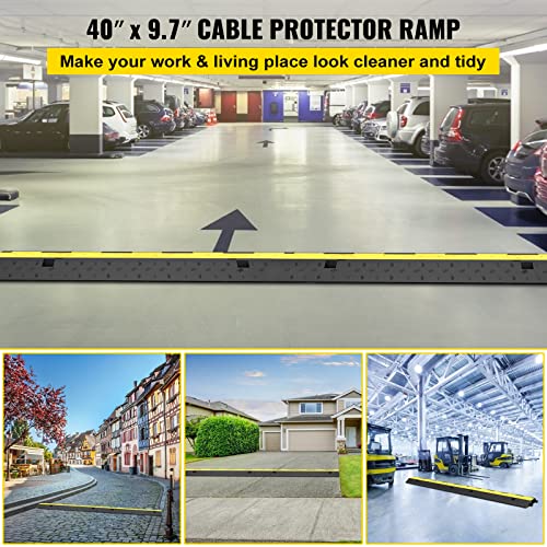 VEVOR Cable Protector Ramp, 5 Packs 2 Channels Speed Bump, Rubber Modular Humps Rated 11000 LBS Load Capacity, Protective Wire Cord Ramp Driveway Rubber Traffic Speed Bumps Cable Protector | Traffic Speed Bump, Modular Interlocking Connection, Protective